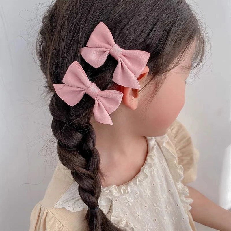 2Pcs/Set Baby Solid Ribbon Bow Hair Clip Girls Children New Korean Style Handmade Bows Hairpin Barrettes Kids Hair Accessories