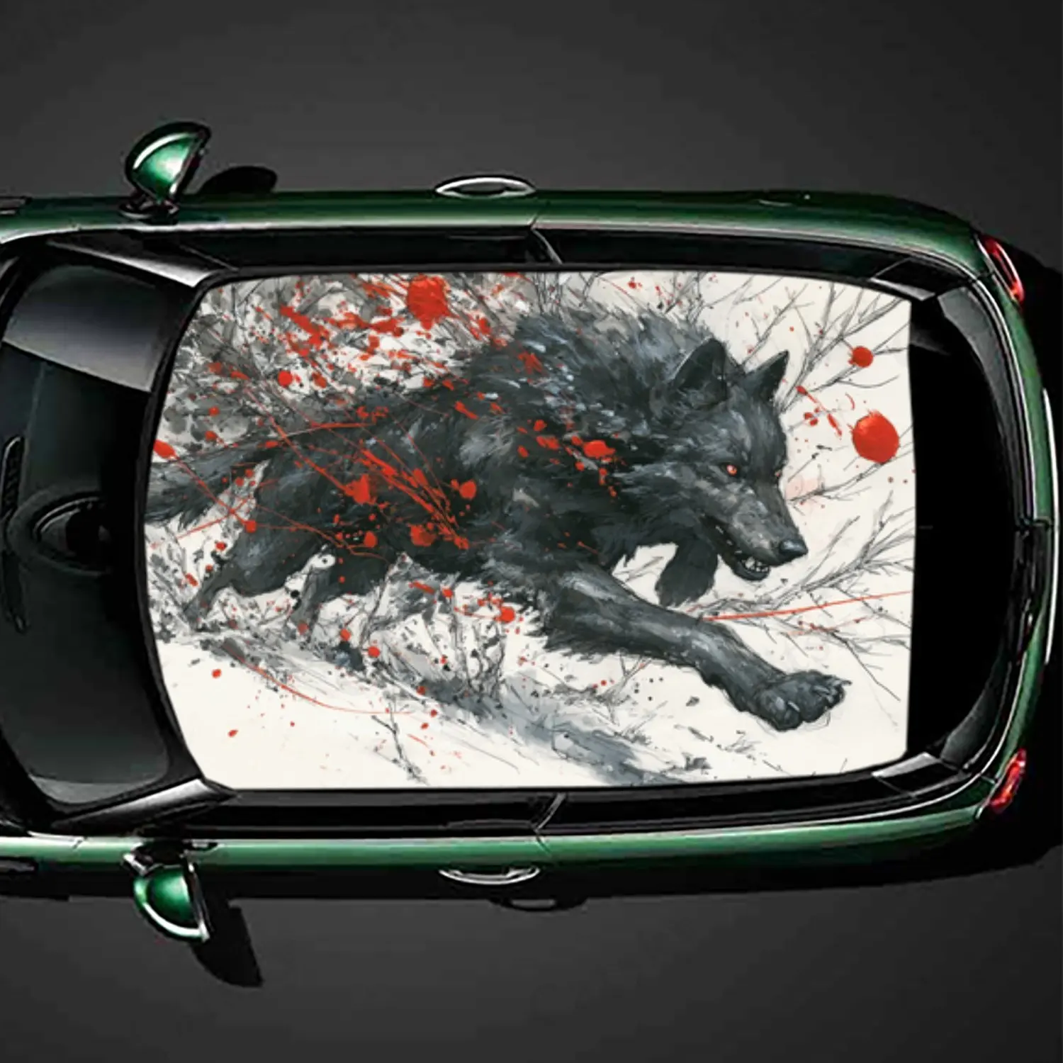 

Wild Wolf Blood Splatter Graphic Car Roof Sticker PVC Self Waterproof stick , Striking Auto Exterior Accessories Decoration Pro
