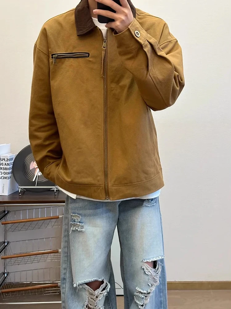 Bla Vintage Detroit Workwear Jaet الرجال الخريف الأمريكية الرجعية وا قماش معطف الشباب ular الوقوف صالح سستة إغلاق