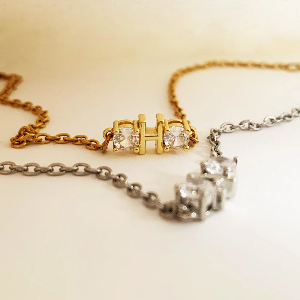 Cute Copper Zircon Capital Initial Letter Name Pendant Necklace Gold Color Mix Size Link Chain Choker DIY Accessories Wholesale