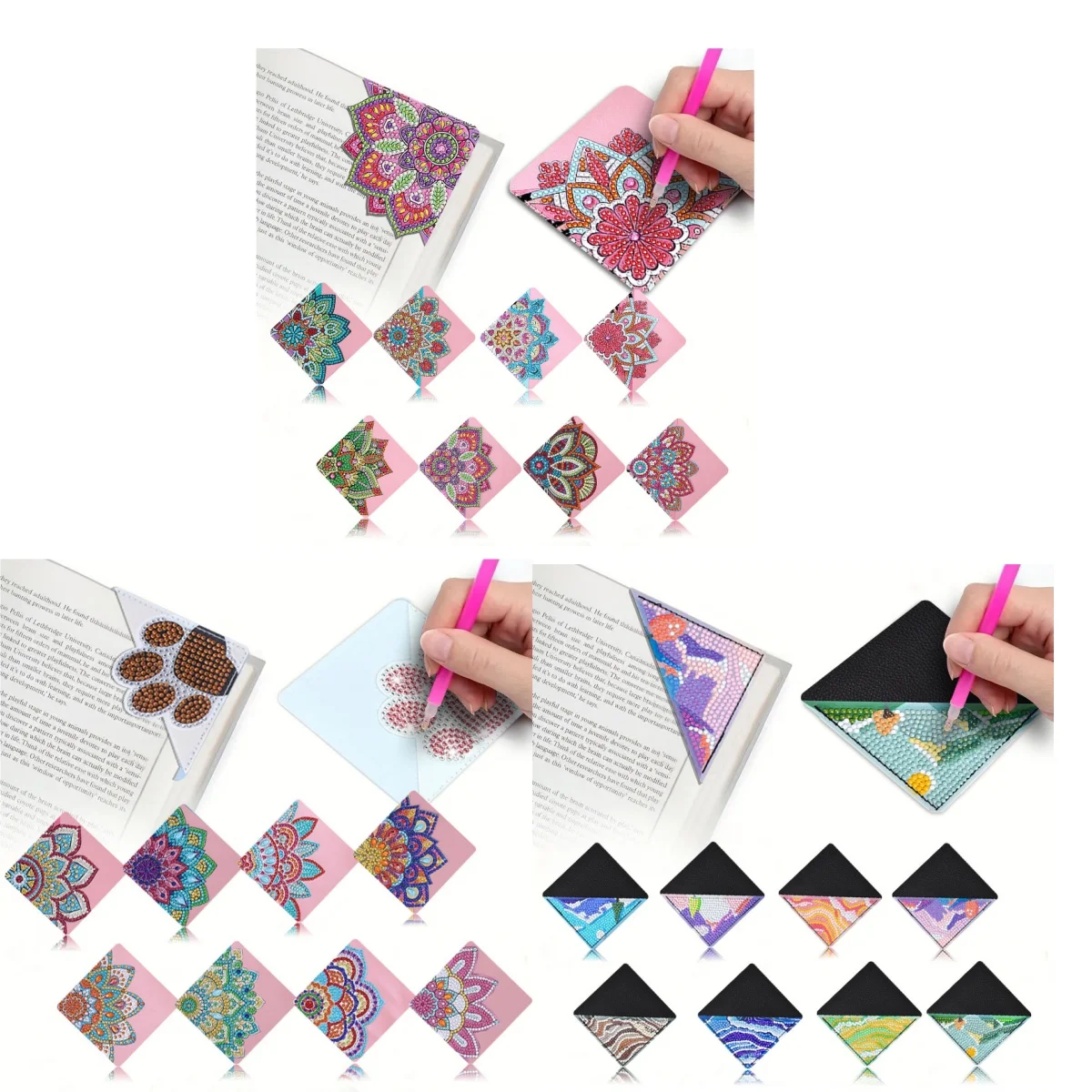 8 DIY Diamant-Malerei-Set Lesezeichen-Ecken, mit Mandala-Mustern für Bücher, Notizbücher und beliebt bei Lesern