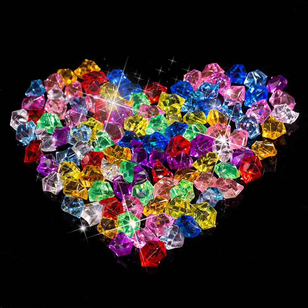 100PCS Plastic Gems Ice Grains Colorful Stones Children Jewels Acrylic Jewels Ice Counter Crystal Diamonds DIY Crafts Beads Toy