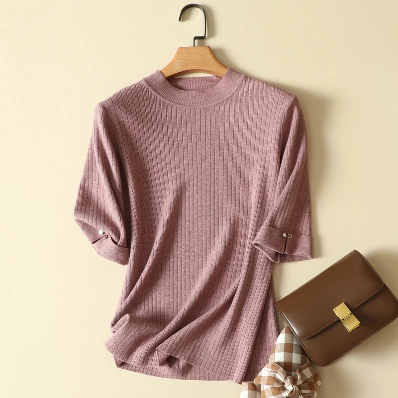 Women's Knitted Turtleneck T-Shirt, Monochromatic, Slim, Elastic, Elegant, Office Lady Pulls Tops, Autumn, New, 2022