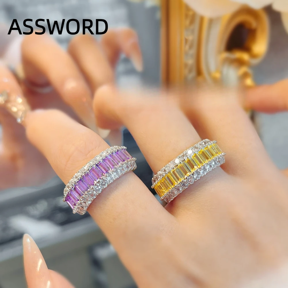 925 Sterling Silver Colorful Baguette Cubic Zirconia Band Ring for Women, Full Paved Tapered CZ Stackable Ring Fine Jewelry Gift