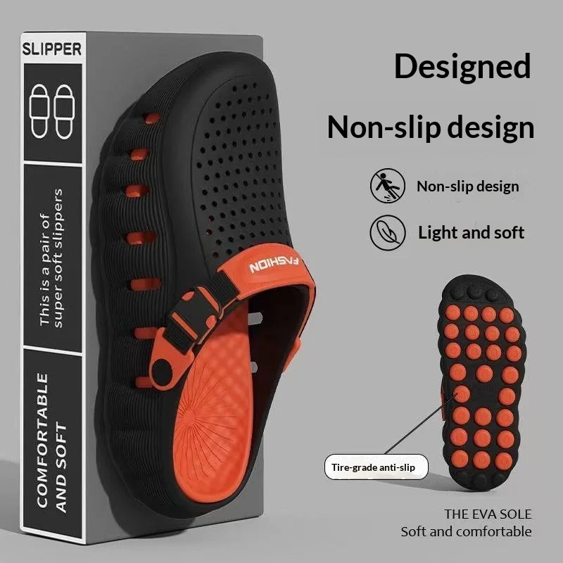 Herren-Lochschuhe, Rutschfeste Weichsohlen-EVA Zweifach Tragbare Coole Pantoffeln, Atmungsaktive Sommer-Outdoor-Strandschuhe – Detail 3