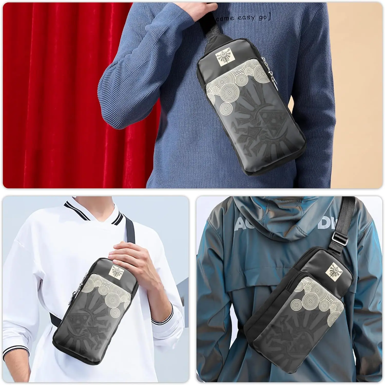 Torba podróżna na Nintendo Switch/Lite/OLED, przenośny plecak typu sling crossbody na konsolę Zelda Black Pockets — zdjęcie produktu 6