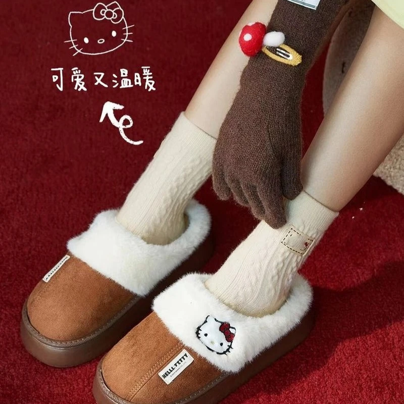 Sanrio New Cute Hello Kitty Slippers Anime Y2k Women Cotton Slipper Cartoon Warm Home Shoes Kawaii Outdoors Thick Soled Shoes