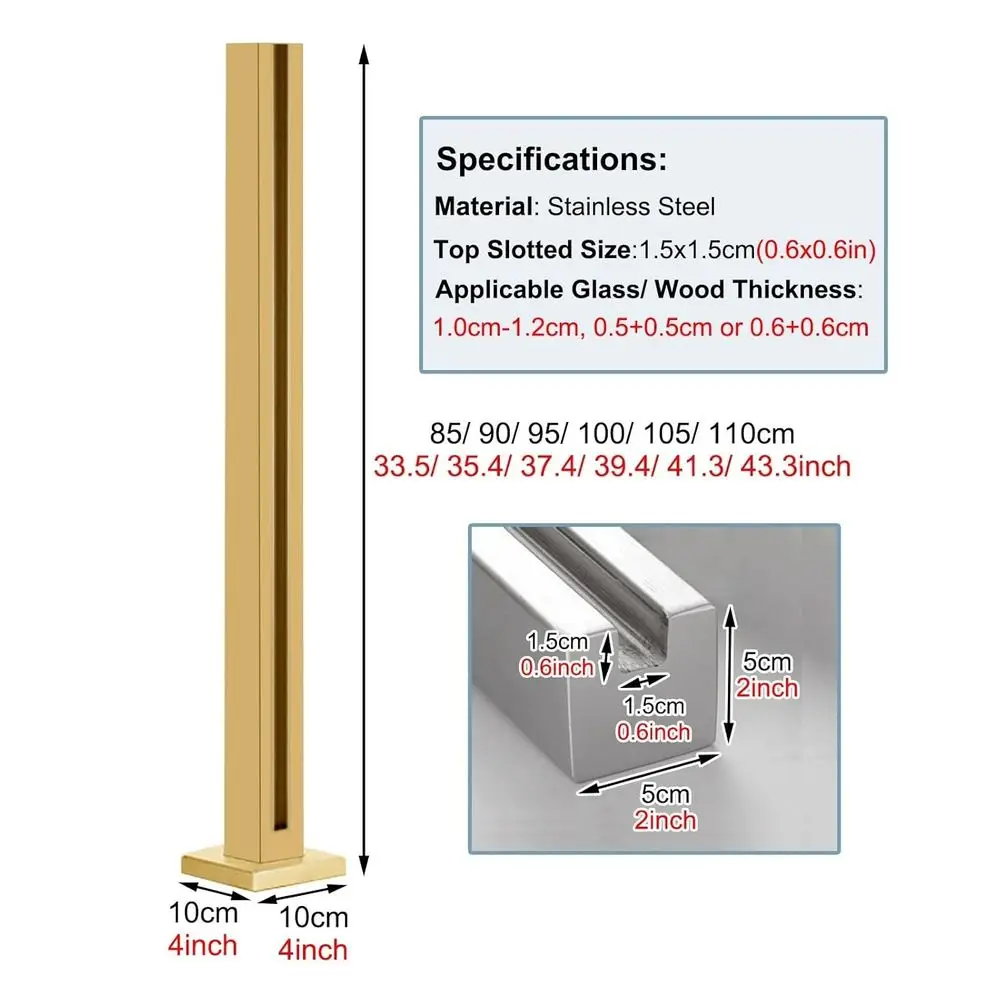 階段の手すり、ゴールドガラスの手すり支柱キット、屋外デッキ、屋内階段プラットフォーム仕切りガラス欄干システム、ステンレス