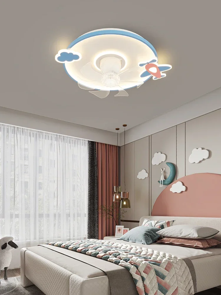 Creative cartoon astronaut children's room fan ceiling lamp simple modern Nordic bedroom mute shake head fan lamp 220V