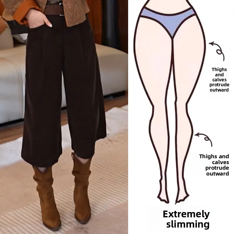 

Caramel Corduroy Loose Women's Casual Pants Autumn Spring plus Size Small Figure Slimming Wide Leg Trousers High Waist Pocket