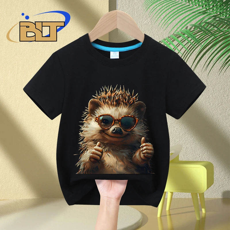 Hedgehog likes printed kids T-shirt summer children's clothing pure cotton short-sleeved personalized tops boys and girls gifts