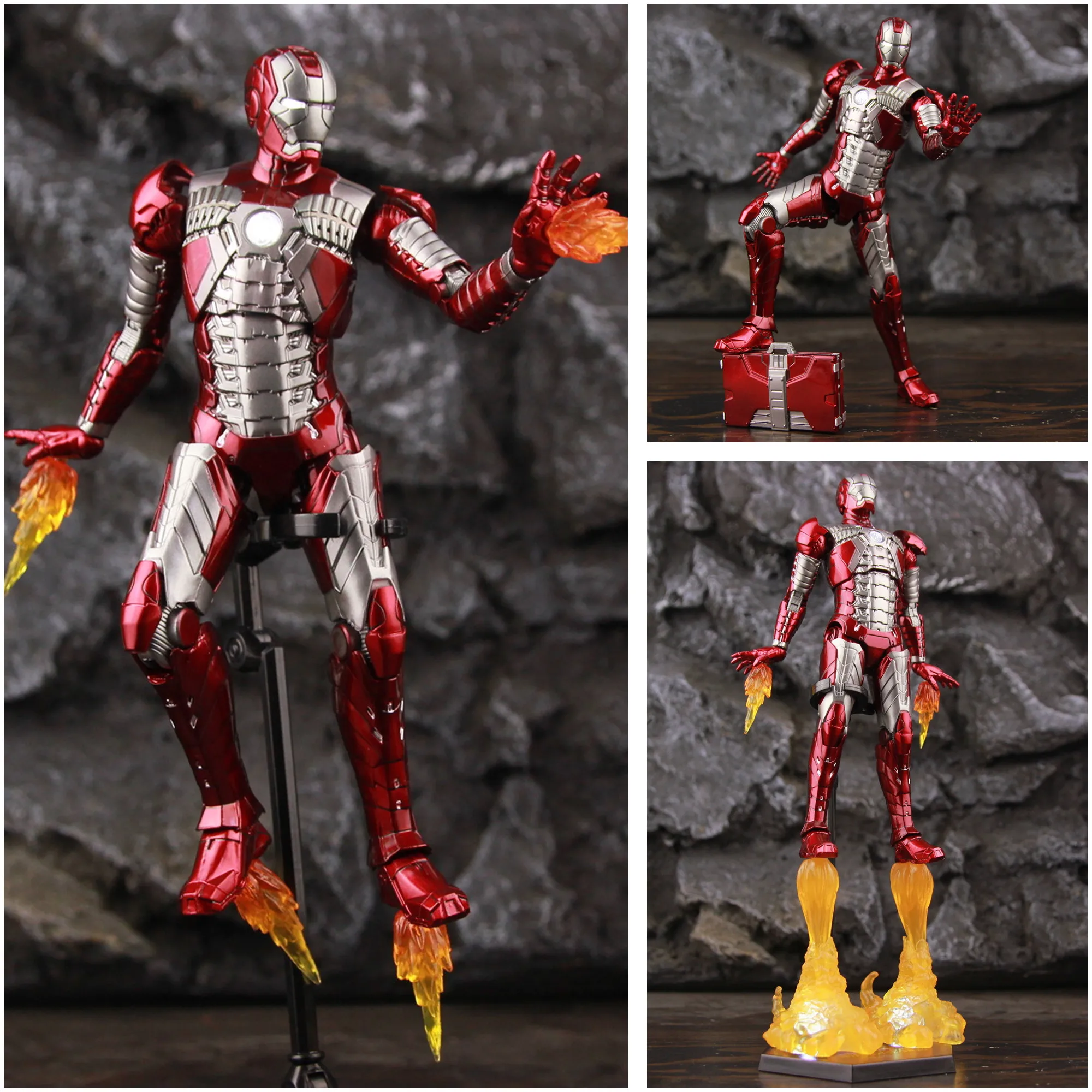 

LED Light Classic Marvel Iron Man MK5 Mark V 7" Movie Action Figure Ironman Mark 5 Tony Stark Legends ZD Toys Doll Model