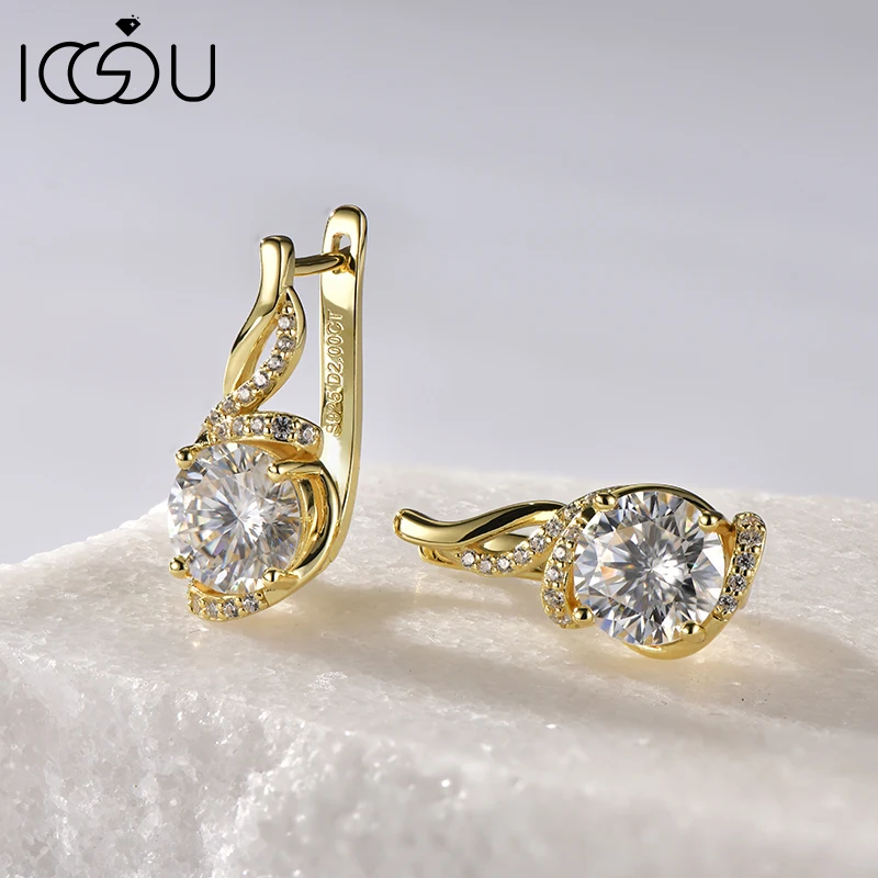 

IOGOU 8 мм 2CT обручальные серьги-кольца с муассанитом, стерлинговое серебро 925 пробы, U-образные женские серьги на годовщину свадьбы, подарок