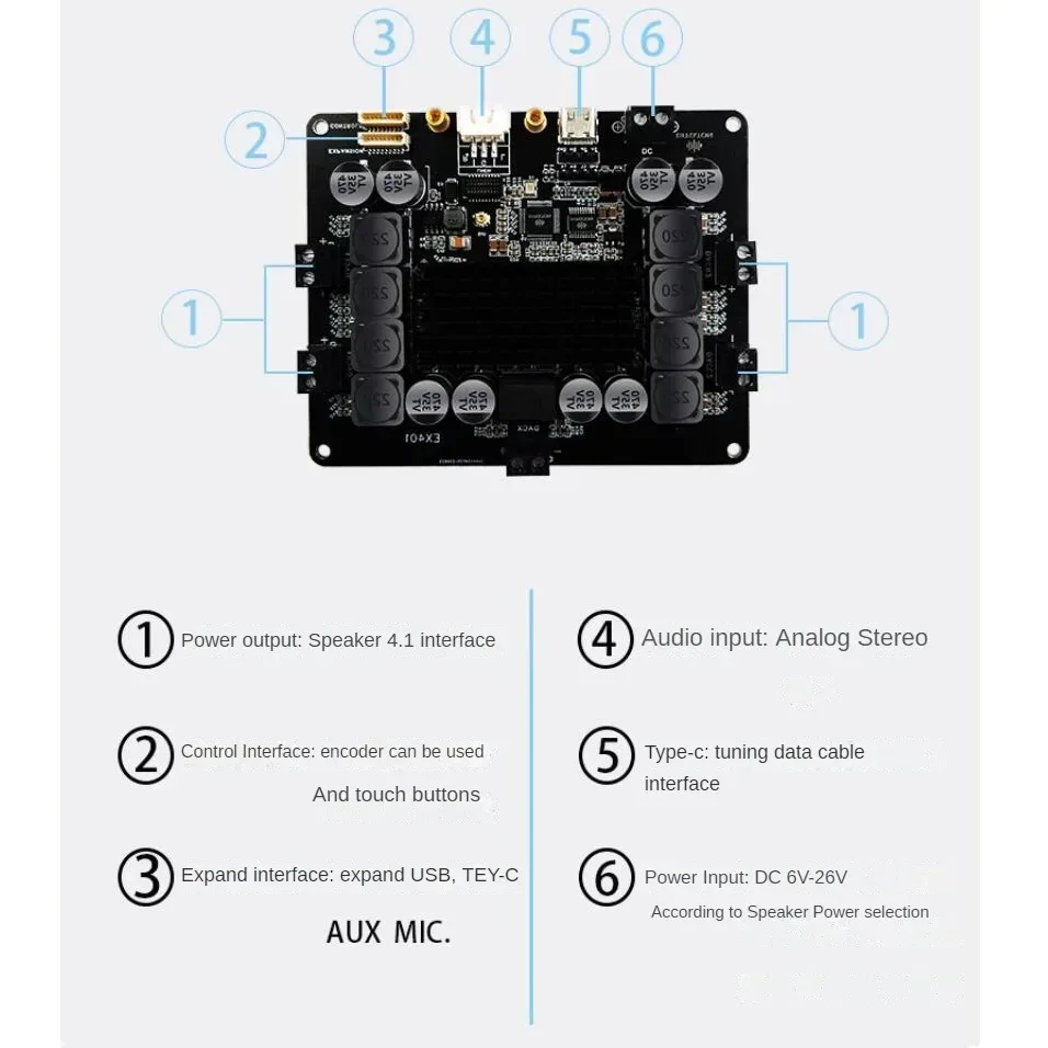 Imagem -03 - Placa do Amplificador de Bluetooth Afinação Ldac 50w Mais 100w Qcc5125 Tpa3116 4.2 Dsp