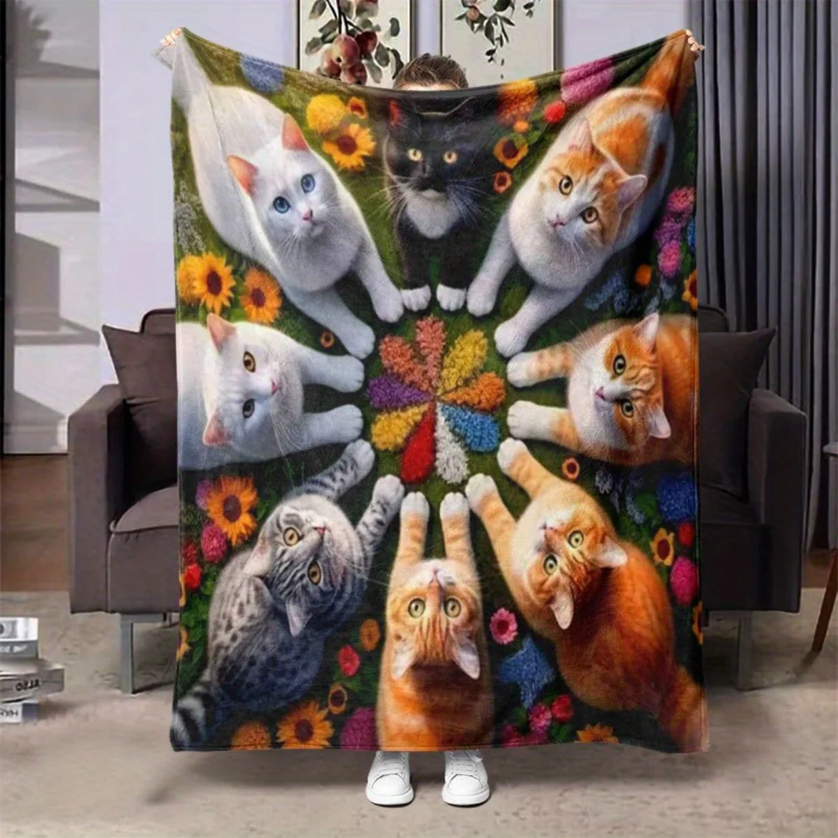 

Cat-patterned flannel blanket - Soft and warm, suitable for sofas, beds, chairs, camping, and festival gifts for family