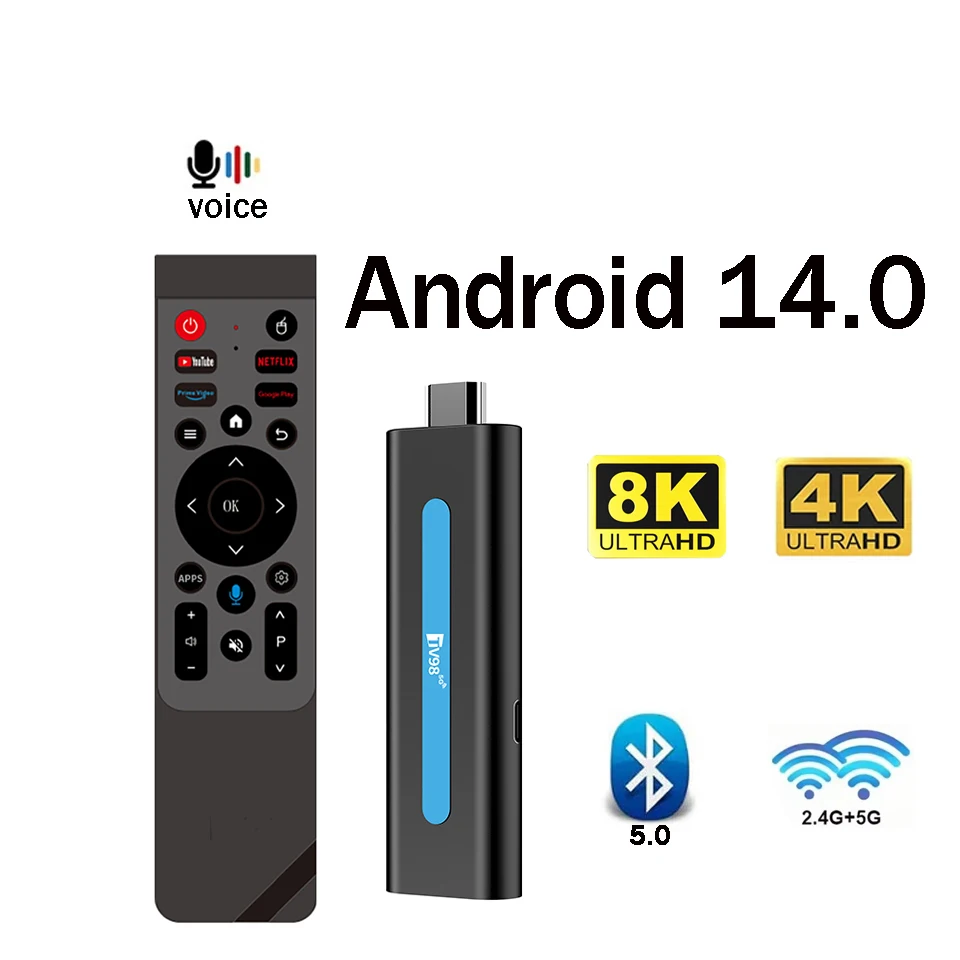 Android 14.0 TV98 RK3518 TV Stick Ultra BT5.0 5G 4G WIFI6 Streaming Wireless HDMI Multi-language Rockchip 3518 TV Stick