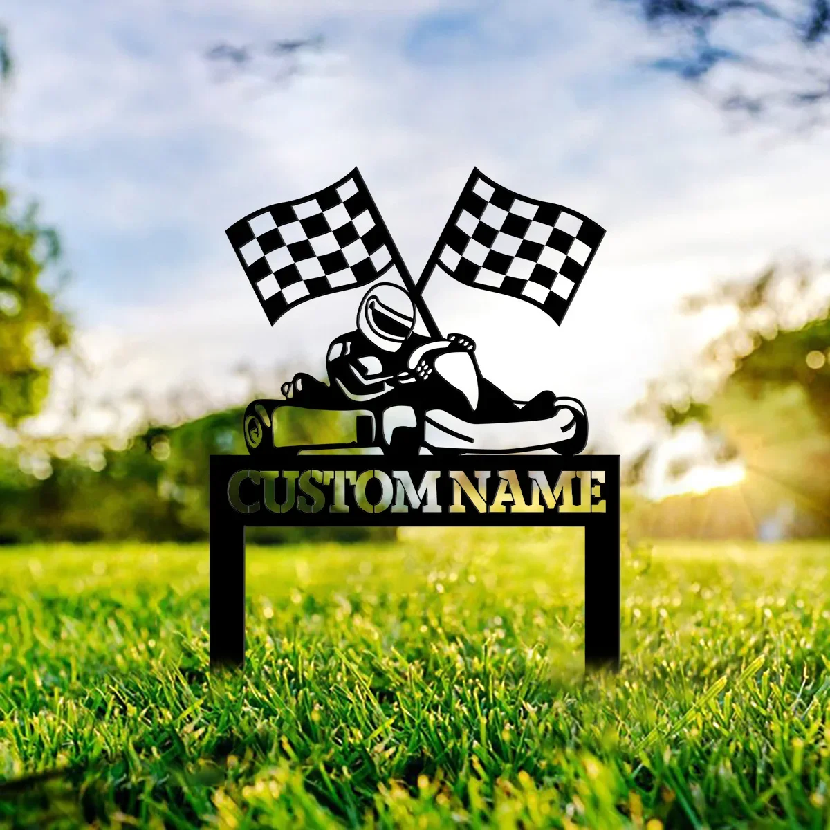 Custom Outdoor Karting Metal Sign With Stakes - Personalized Outdoor Karting Metal Name Sign With Stake - Karting Metal Stake