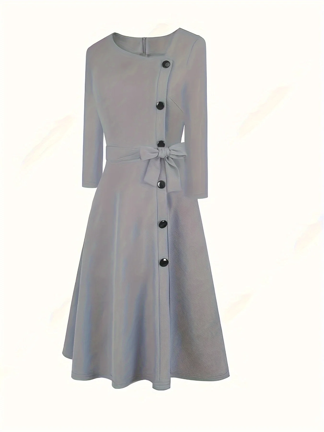 Plus size Asymmetrical Neck Casual Bow Buttons Elegant Solid Color Party A Line Dress Temperament personality fashion