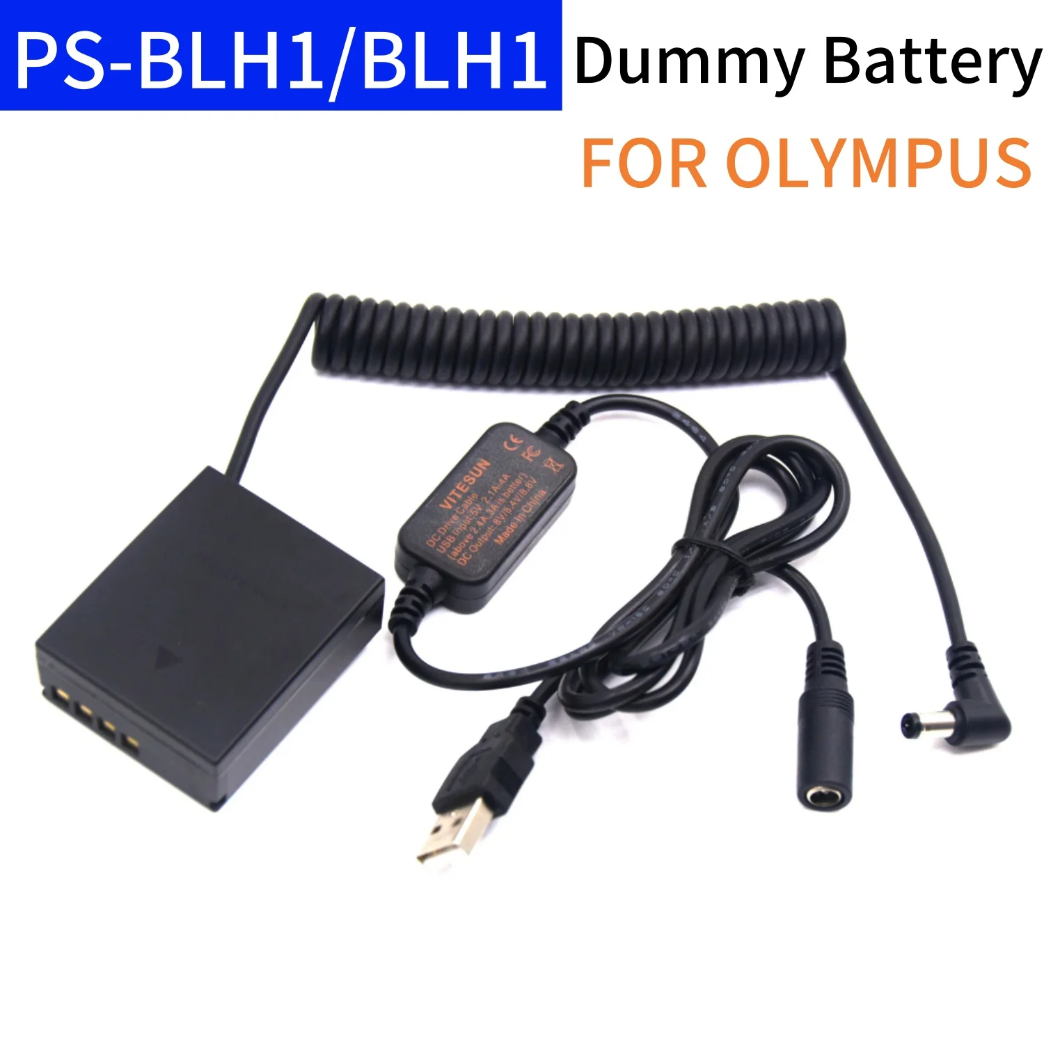 

PS-BLH1 DC Coupler Spring Cable BLH-1 Dummy Battery+USB to DC Female Cable for Olympus E-M1X MARK-II EM1-2 EM1 Mark 2 Camera