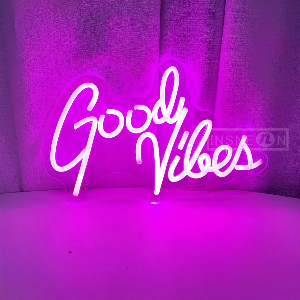 Good Vibes-LED Neon Signs Light with Switch, USB Powered, Wall Decor, Wedding Game Room, Party Lights, Bedroom