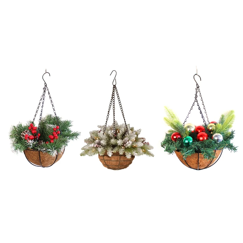 Artificial Christmas Hanging Basket,Decorated,Berry Clusters, Christmas-Collection Decor Durable Easy Install B