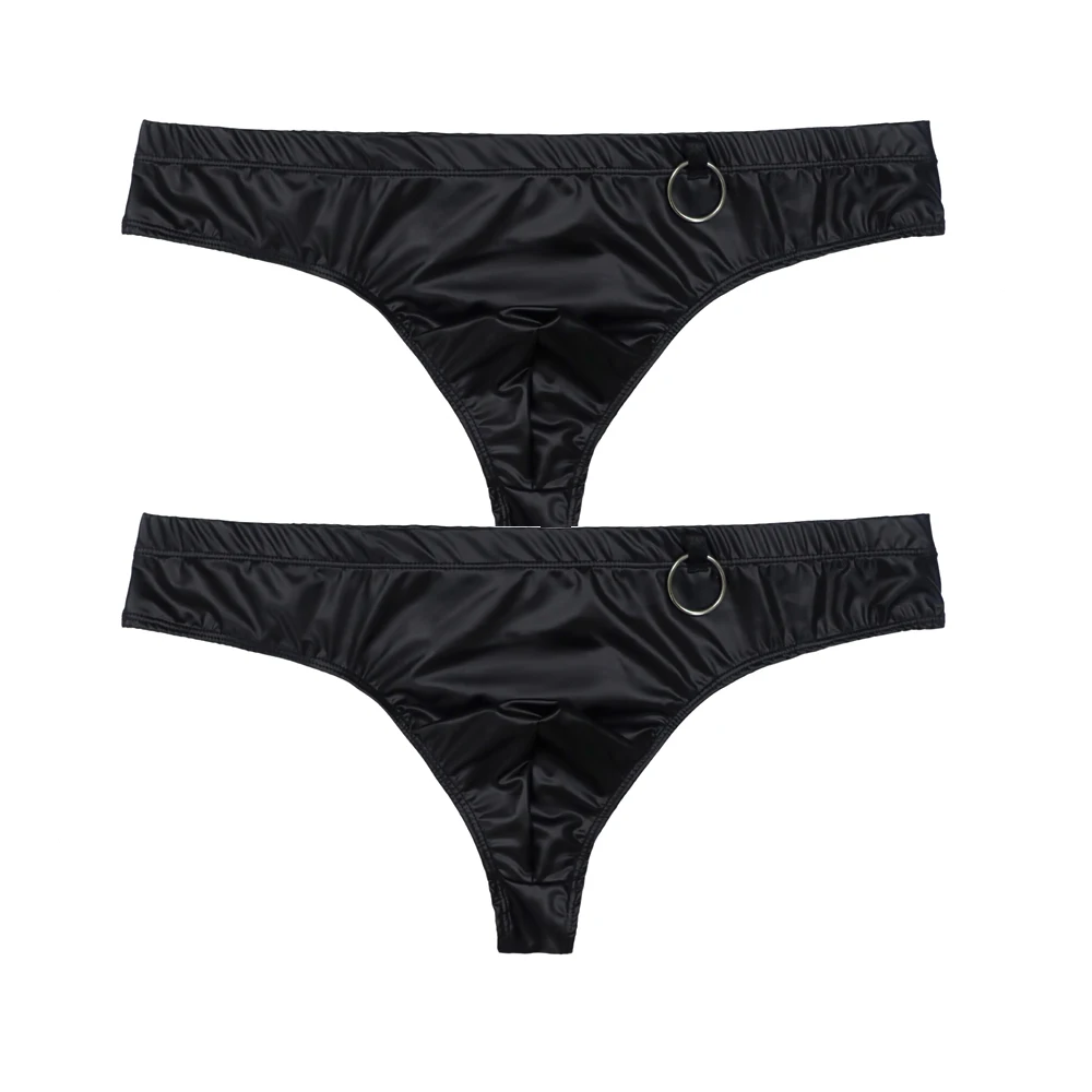 

2-pack Sexy Men Underwear Wet Look Latex Thong G-trings Black Low Waisted Boxer Shorts Briefs PVC Leather Mini Bikini Underpants
