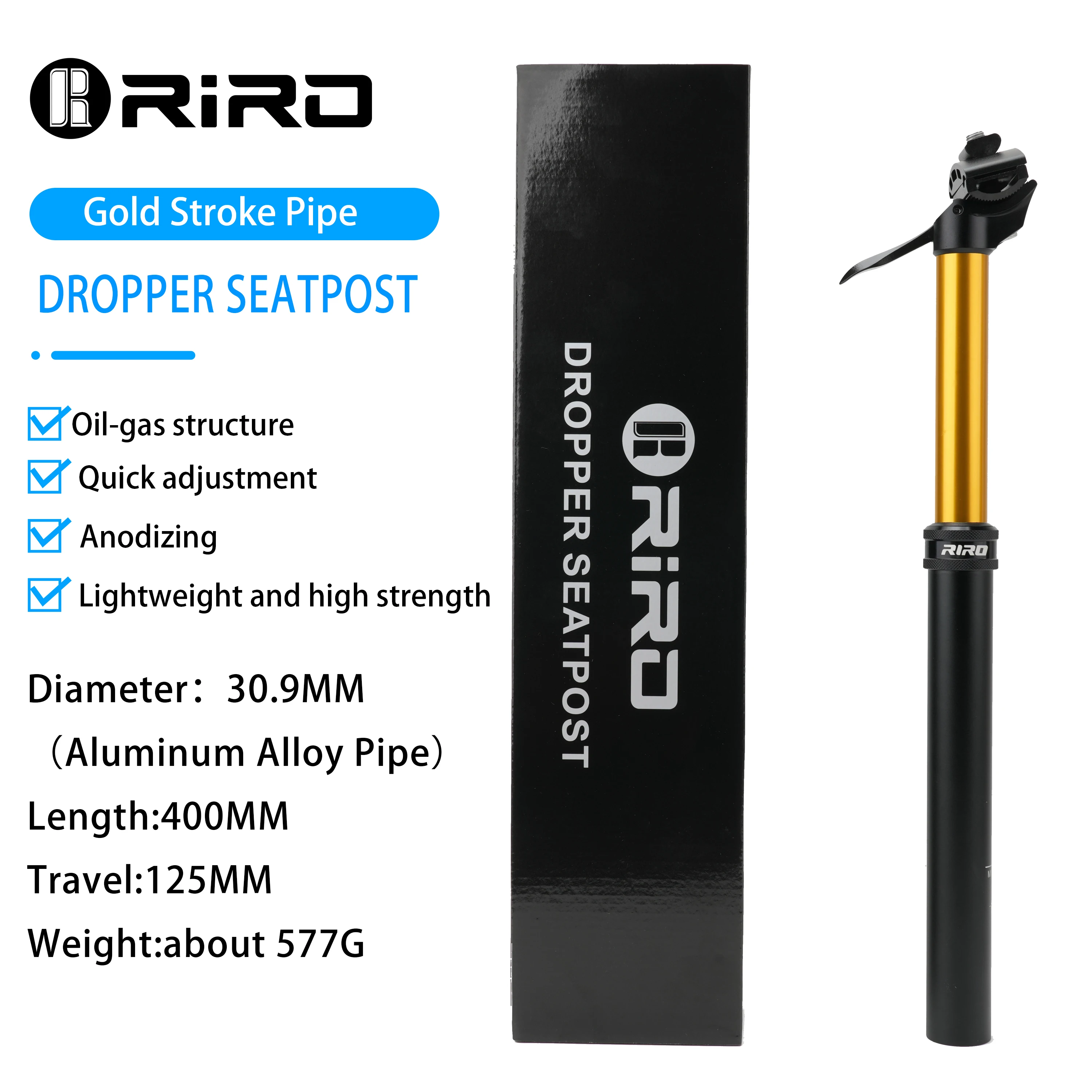 RIRO Fiets Dropper Zadelpen 27.2/30.9/31.6mm 100/125mm Reizen Hydraulische Handmatig In hoogte verstelbare MTB Racefiets Zadelbuis