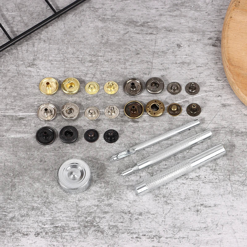 12Sets Heavy Duty Leather Snap Fasteners Kit 15MM Metal Snap Buttons Press Studs Leather Rivets Snaps With 4 Setter Tools