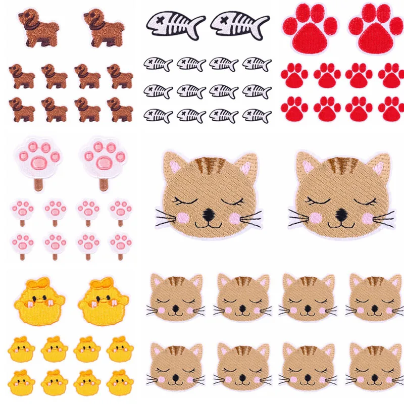 10Pcs Cartoon Cat Patch Rabbit Embroidered Patches Iron On Patches For Kids Clothes Applique Animal Patch  For Clothing Sew DIY