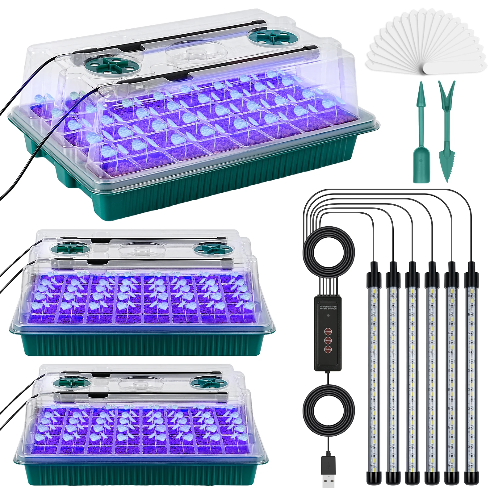 Seed Starter Tray with Grow Light, 120 Cells Smart Timer Seed Starter Kit ,Adjustable Vents, Drainage Holes.