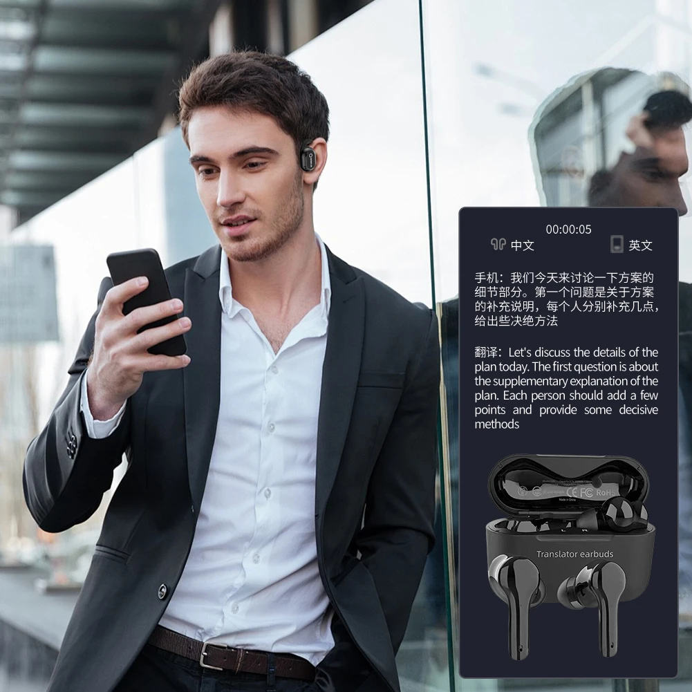 Беспроводные наушники-переводчики с шумоподавлением, Bluetooth-совместимые наушники-переводчики 5.4, 144 языка для путешествий и бизнеса