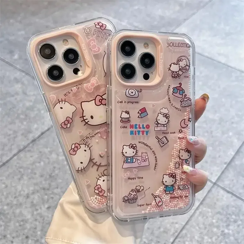 

Sanrios Hello Kittys Quicksand Bobo Ball чехол для телефона Iphone 14 13 12 Pro Max Kawaii прозрачный розовый мультяшный ударопрочный чехол