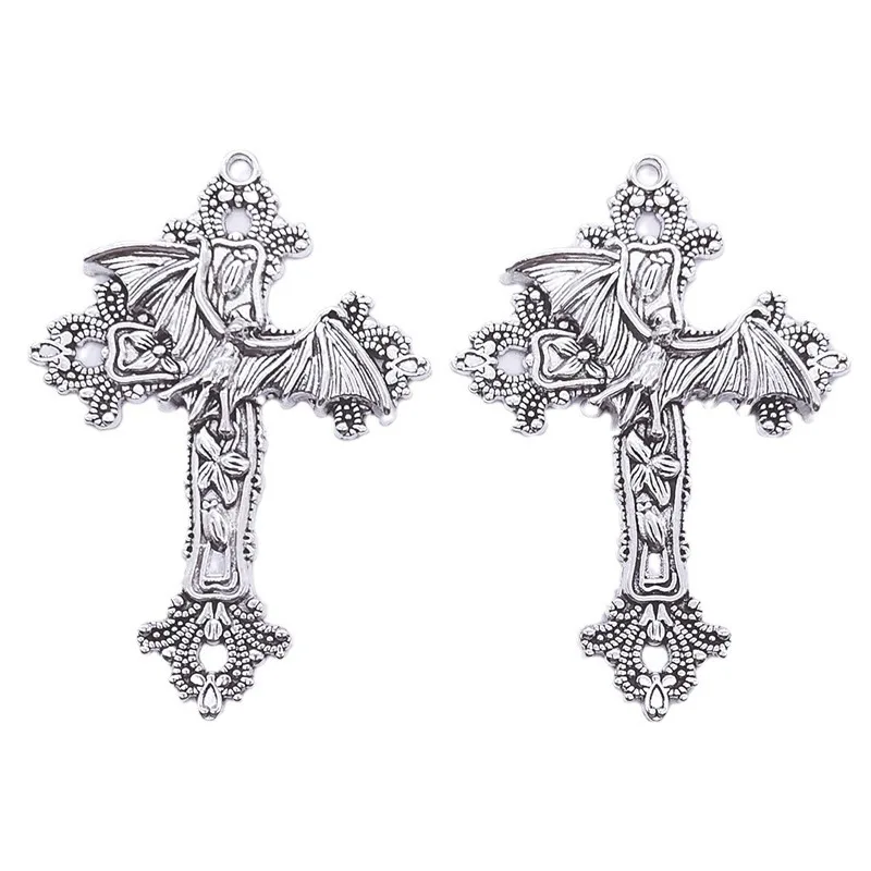 10PCS Large Bat Cross Pendant Floral Filigree Victorian Vintage Gothic Style Accessories DIY Charm Jewelry Crafts Making