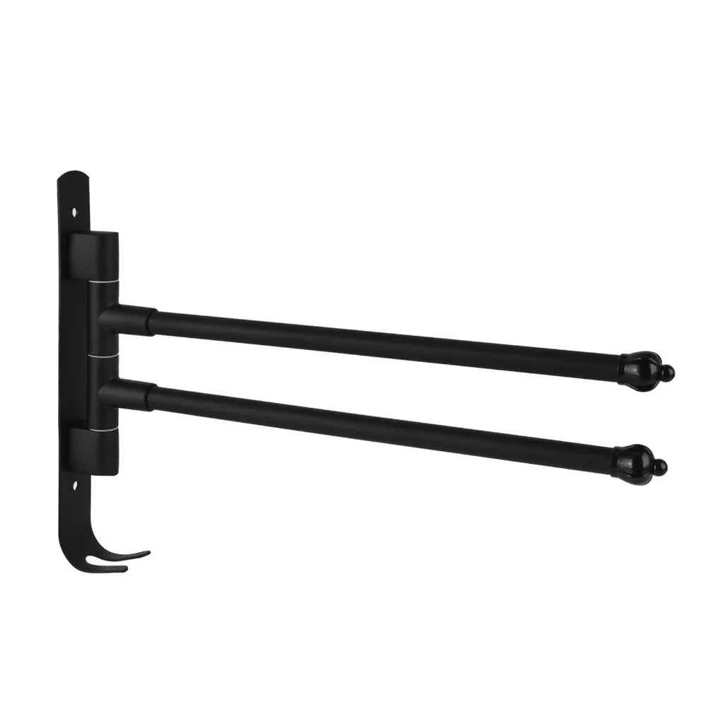 

Stainless Steel and Zinc Alloy Swivel Towel Hanger Two Arms 180 Degree Swing Rotating Towel Bar Wall Mounted Black