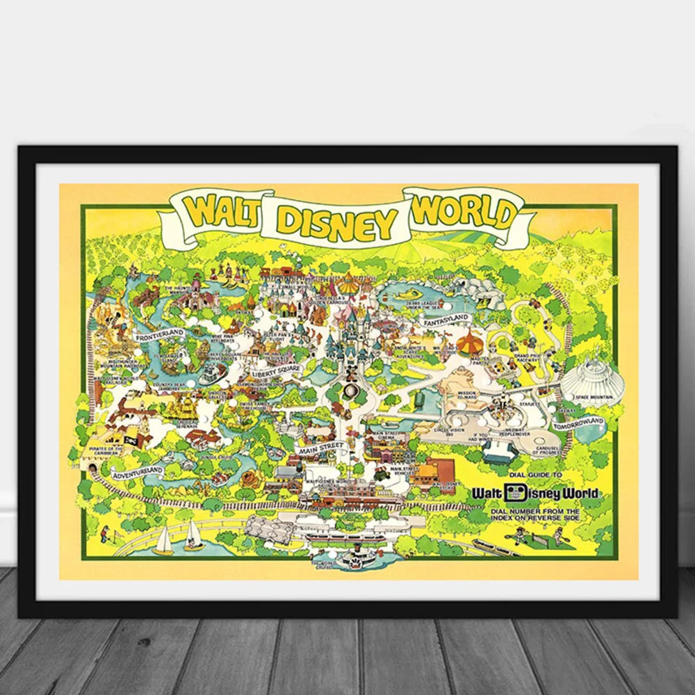 

1980 Walt Disney World Dial Guide Map Poster Prints Disneyland Magic Kingdom Tomorrowland Adventureland Canvas Painting Wall Art