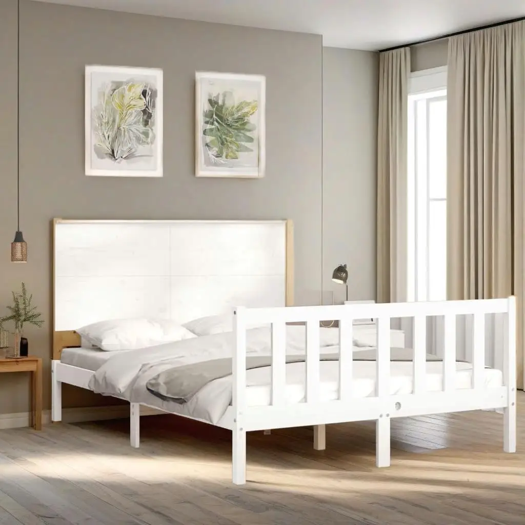 140x190 cm Solid White Pine Bed Frame - No Mattress Included, Stylish & Durable Furniture