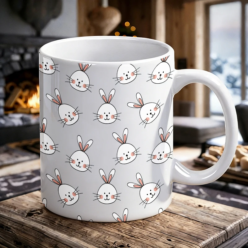 

Soft Cute Bunny Head Full Print Ceramic Cup, Coffee Cup, Milk Cup, Office Tea Cup, Drinking Cup, Fade-Resistant,Gift for Friends