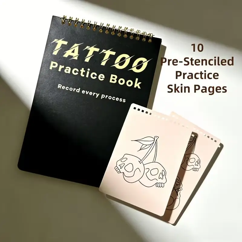 1Pc Black Tattoo Practice Skin Diary Book - 10 Pages Per Book - 1mm Tattoo Fake Skin Book - Tattoo Set