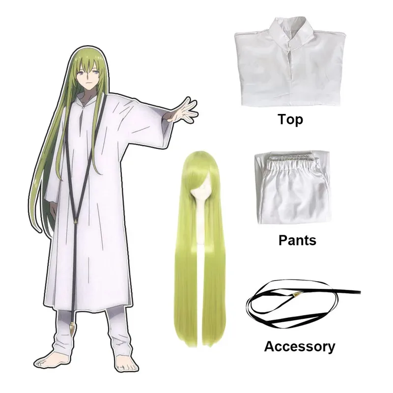 Anime Fate Grand Order Enkidu Kimono Cosplay Costume White Robe Green Wig Halloween Party Set Strange Fake Whispers of Dawn eo]5