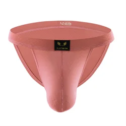 Cuecas masculinas de náilon sexy respirável macio sexy triângulo underwear cor sólida mid-cintura u convexo bolsa briefs