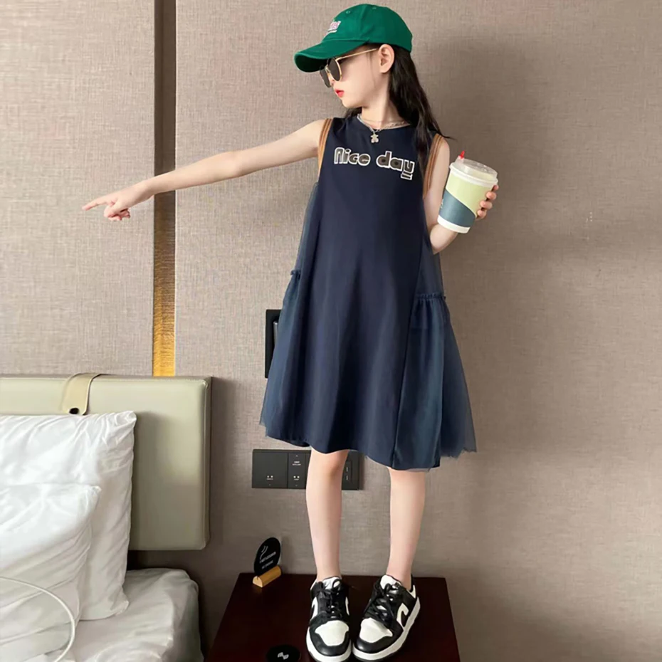 Kids Dresses For Girls Letter Pattern Girl Child Dress Summer Kids Dresses Casual Style Girls Costumes 6 8 10 12 14