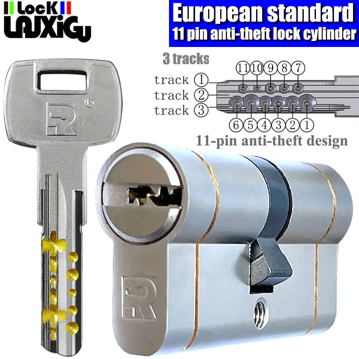 Customize the same key to open all cylinder doors European standard  Door lock 11-pin anti-theft lock cylinder