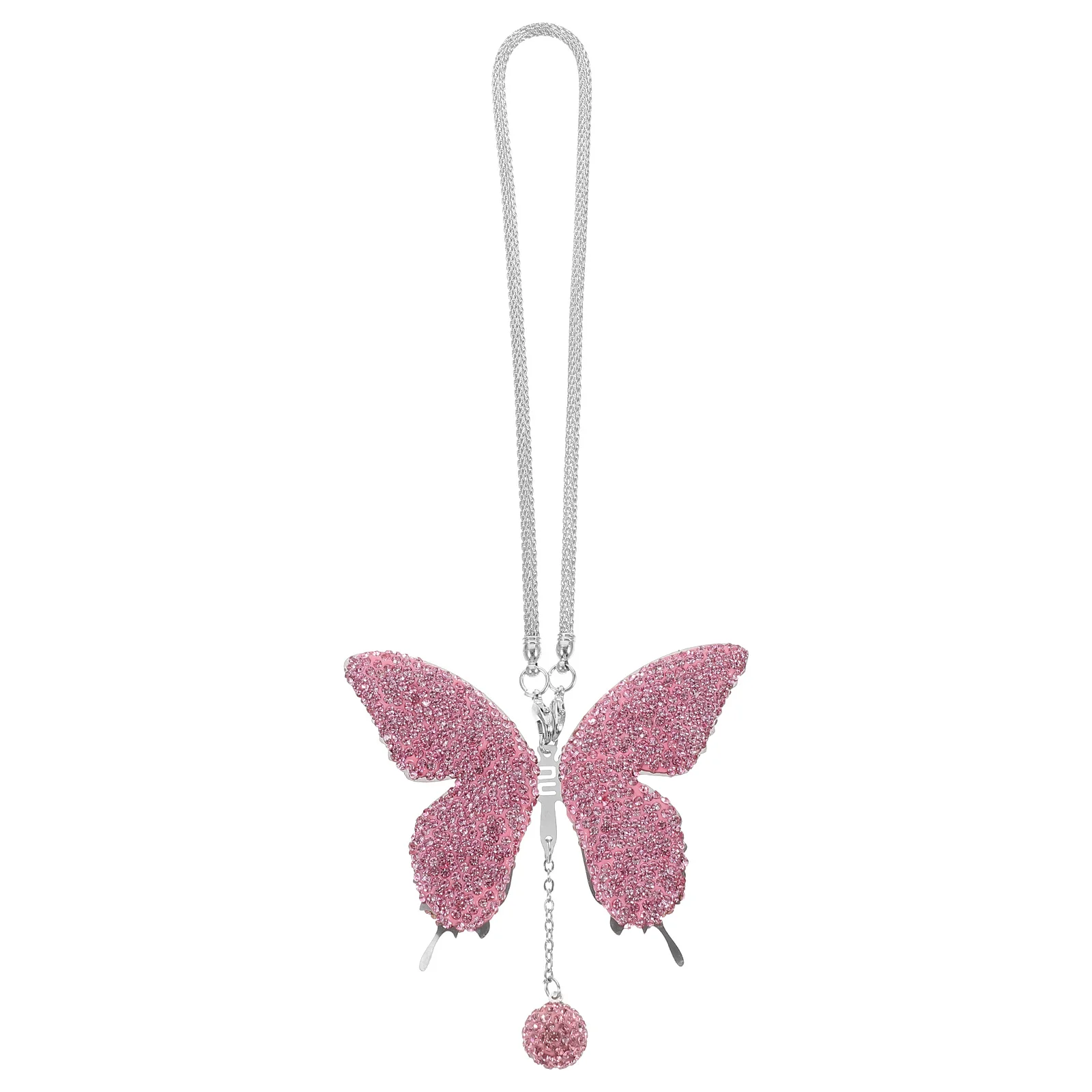 

Rhinestone Butterfly Hanging Ornament Rear View Decoration Stainless Steel Clay Pendant Adorable Modern Accessories Rearview