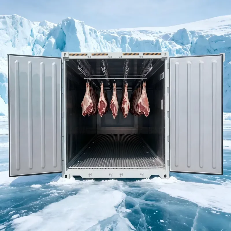 Poultry Beef Meat Hanging Rail 20ft CIMIC Reefer Container -40C-35C T Floor Steel Cold Storage