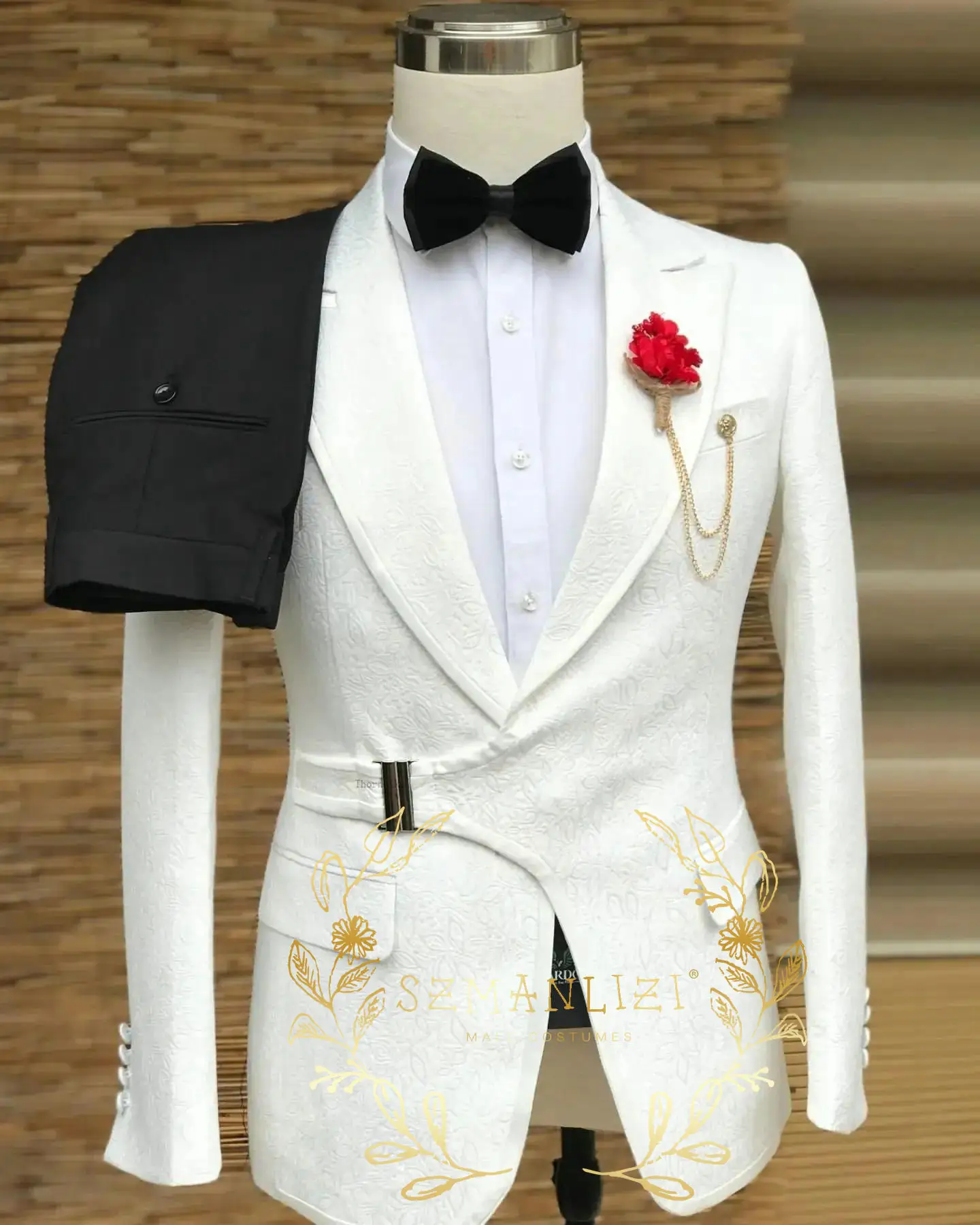 Double Breasted Black Floral Men Suits For Wedding Latest Designs Groom Tuxedos Peaked Lapel Suit Men Groomsmen Best Man Blazer