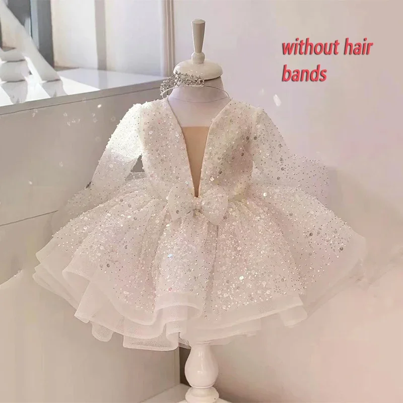 Sequined Ball Gown Princess Girls party Tutu Dresses Baby Kids Flower Girl Wedding Christmas Vestidos Children Clothing