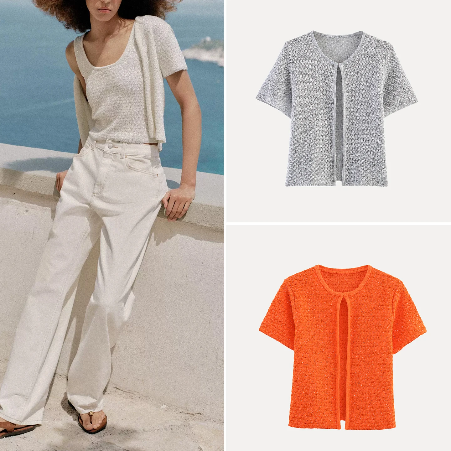 Summer 2026 Women's Knitted Short Sleeve Sequin And Metal Thread Jacket Loose Fit Casual Wear Open Cardigan Style ZADATA Brand