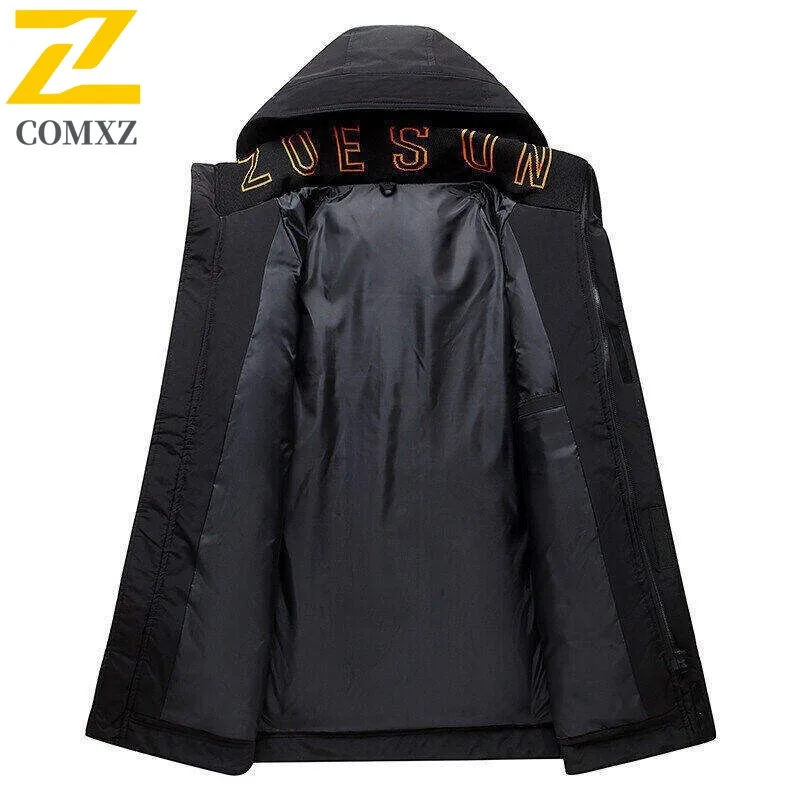 COMXZ 2025 رجل الشتاء سميكة طويلة الصوف سترة منفوخة مقاوم للماء يندبروف عادية الرياضة معطف مقنع سترة واقية خفيفة الوزن #5