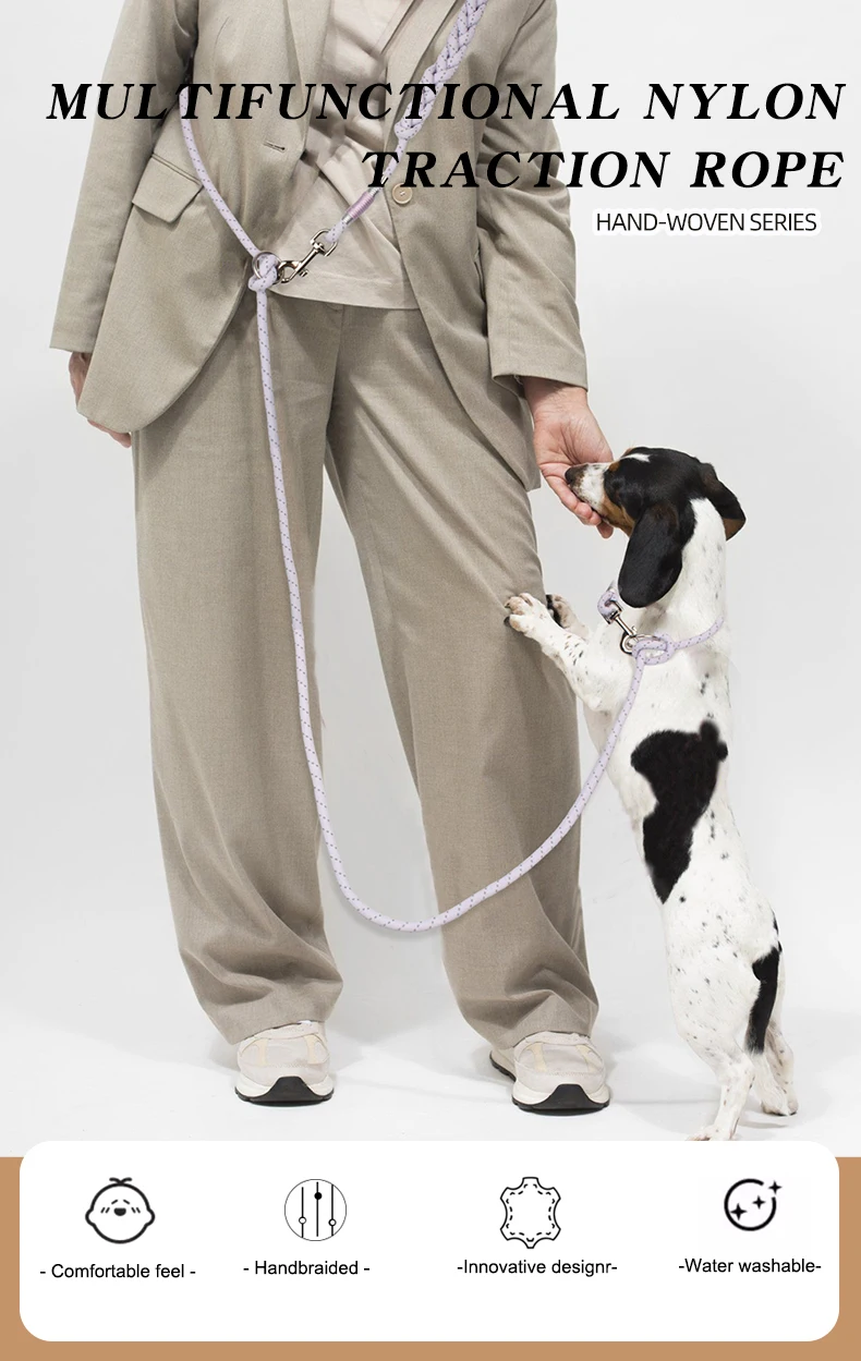 Haustier-Hundeleinen, verstellbar, freie Hände, Seil, für den Außenbereich, reflektierendes Nylon, zum Gehen, für Hunde, Laufen, Reisen, für kleine und mittelgroße Hunde – Detail 1