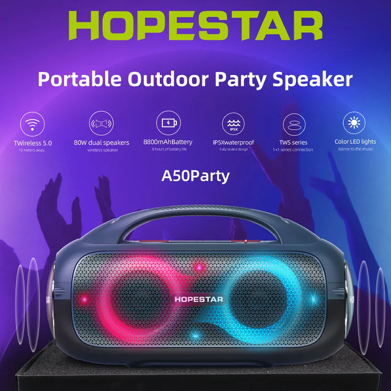 80W High-power A50party Manual Enhanced Power Audio Bluetooth Outdoor Portable Speaker Car Mounted Subwoofer RGB